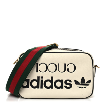 Gucci X ADIDAS Textured Dollar Calfskin Web Trefoil Logo Small Messenger Bag Off White Black 1 of 11