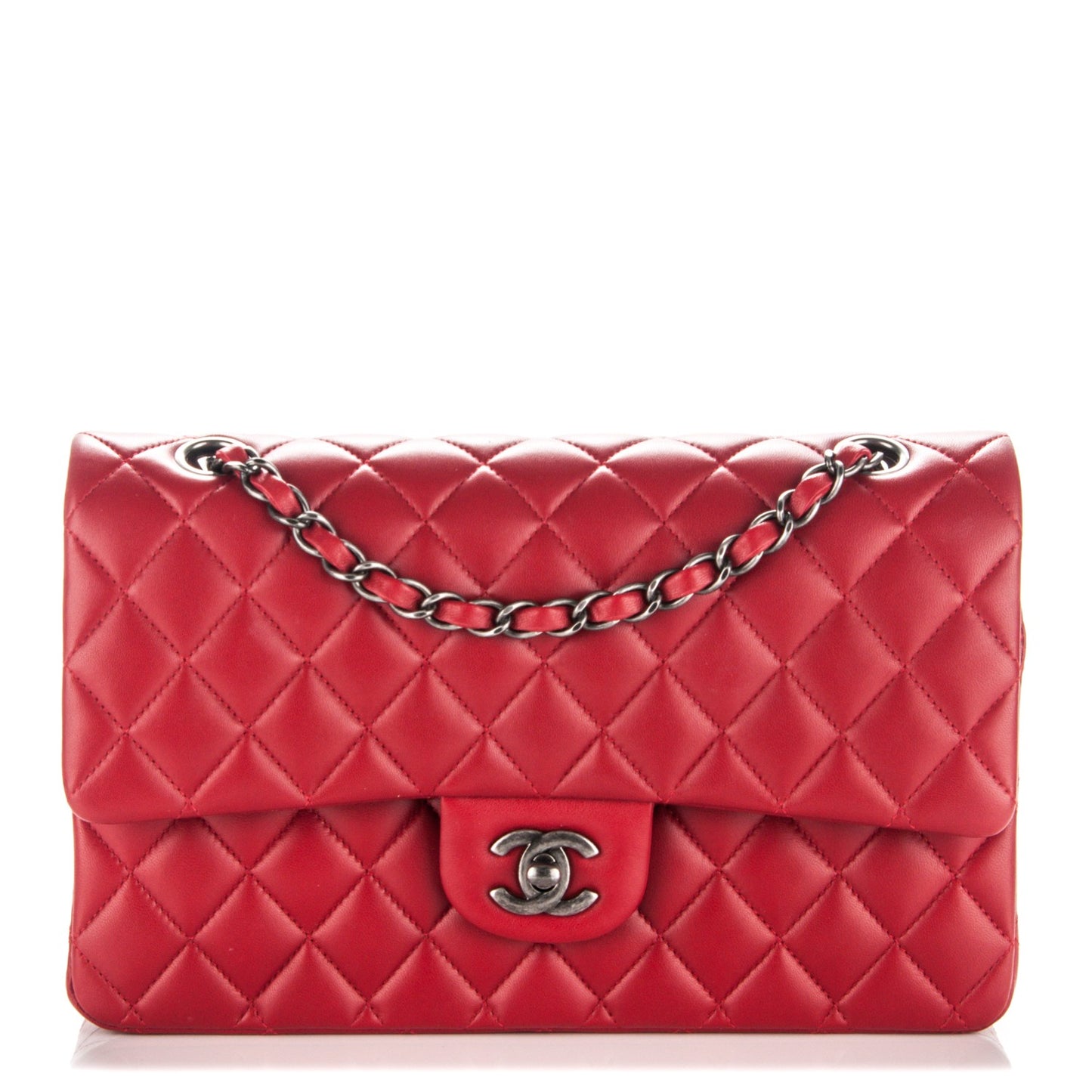 Lambskin Quilted Medium Double Flap Red