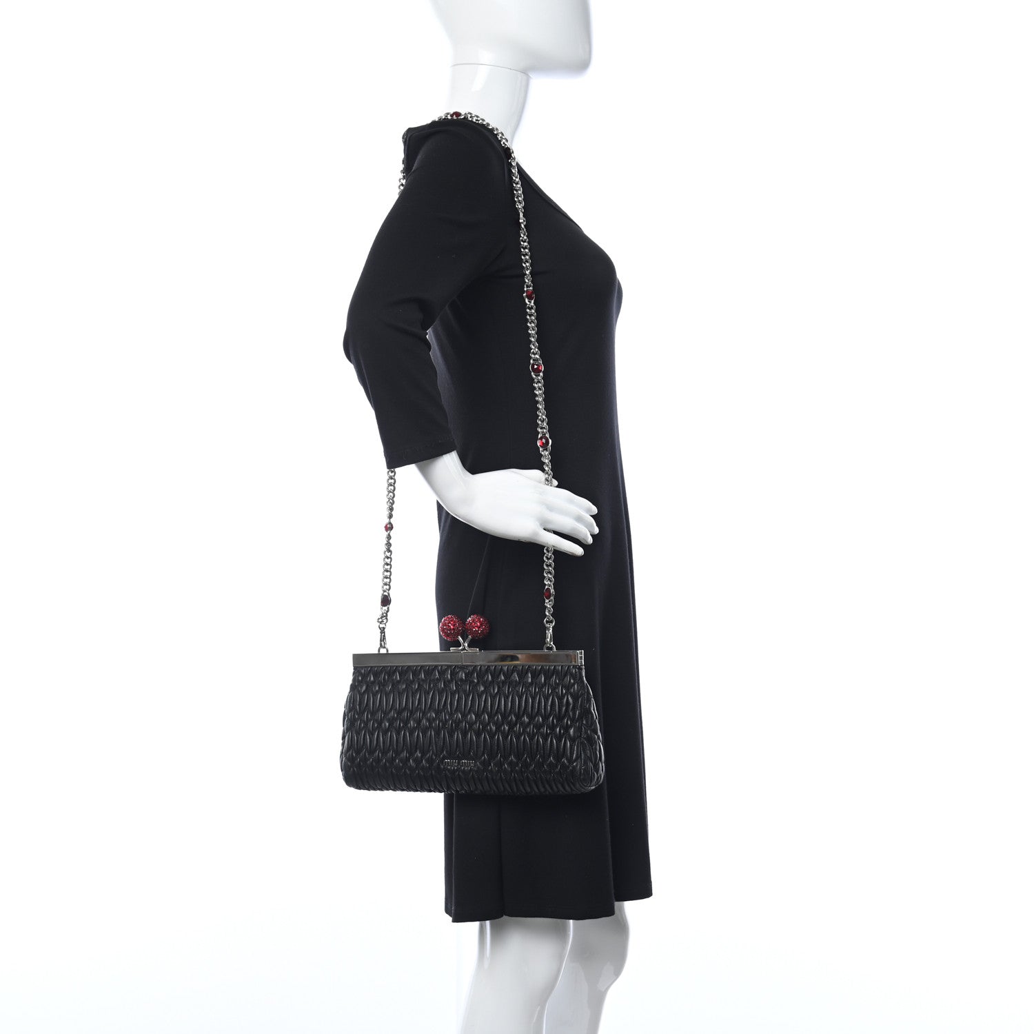 Miu Miu Matelasse Lux Kiss Lock Chain Clutch Black 3 of 10