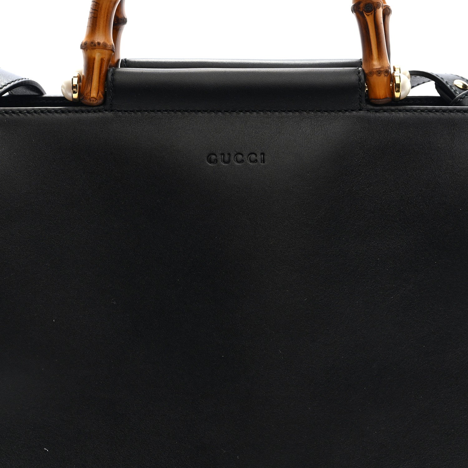 Gucci Nappa Bamboo Medium Nymphaea Top Handle Bag Black 8 of 10