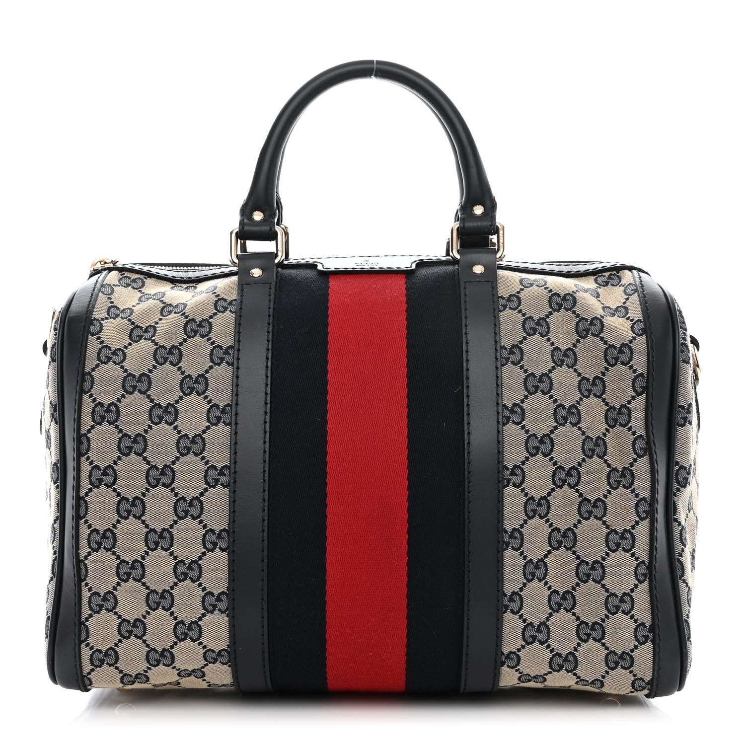 Gucci Monogram Selleria Calfskin Vintage Web Medium Boston Beige Blue 1 of 13
