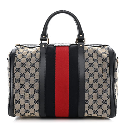 Gucci Monogram Selleria Calfskin Vintage Web Medium Boston Beige Blue 1 of 13