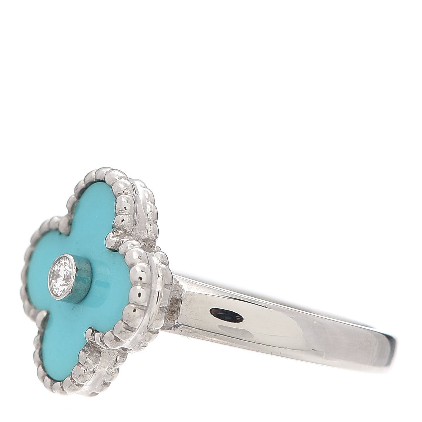 18K White Gold Diamond Turquoise Vintage Alhambra Ring 52 6