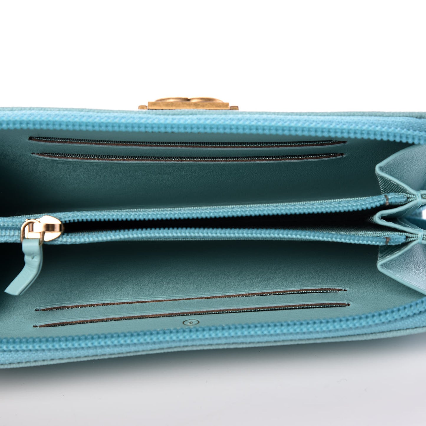 Caviar Quilted Small Boy Zip Around Wallet Light Blue
