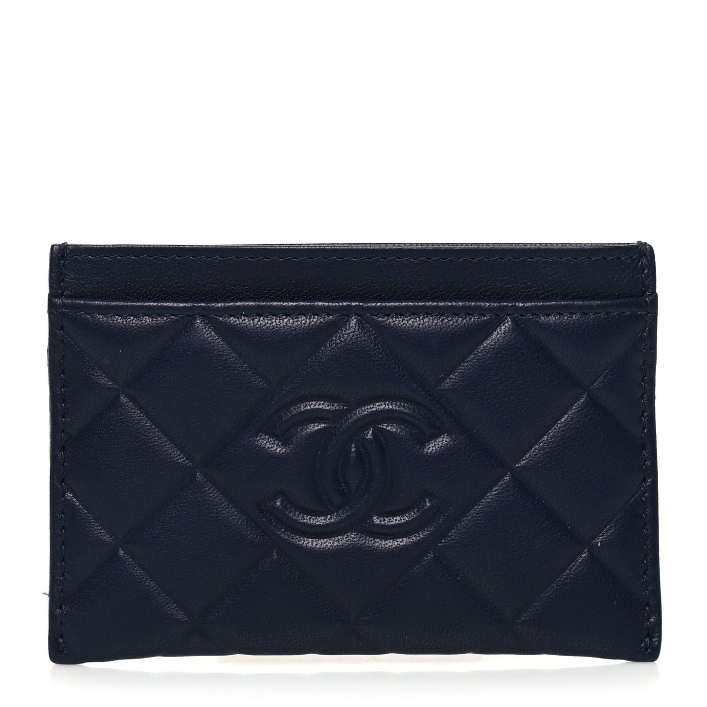 Lambskin Diamond Quilted CC Card Holder Navy