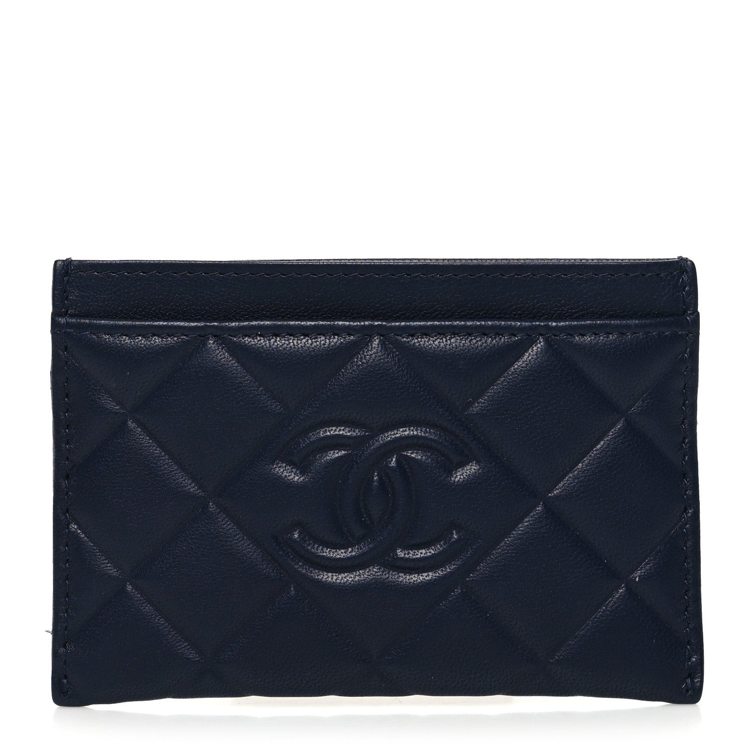 Chanel Lambskin Diamond Quilted CC Card Holder Navy 1 of 10