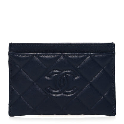 Chanel Lambskin Diamond Quilted CC Card Holder Navy 1 of 10