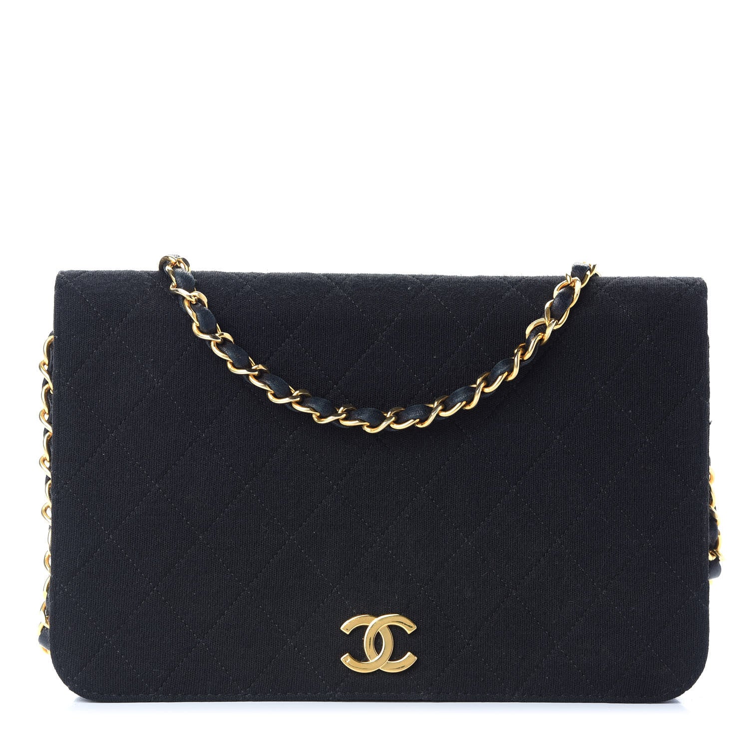 Chanel Jersey Quilted Wallet On Chain WOC Black 1 of 10