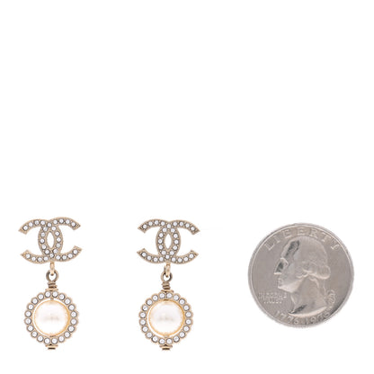 Chanel Crystal Pearl CC Drop Earrings Gold 2 of 5