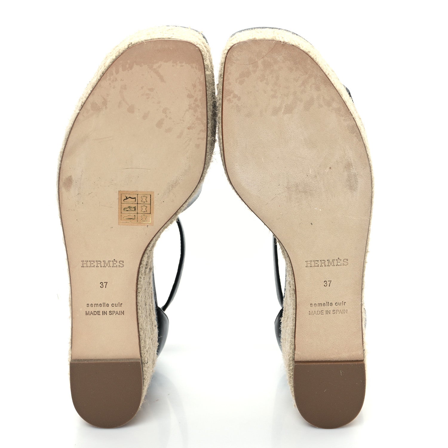 Hermes Goatskin Elda Espadrille Wedge Sandals 37 Black 5 of 9