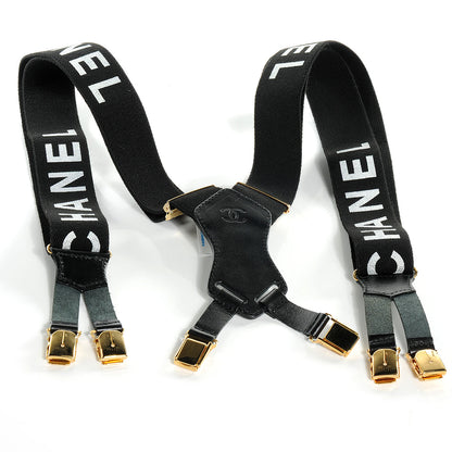 Chanel Logo Suspenders Black White 1 of 5