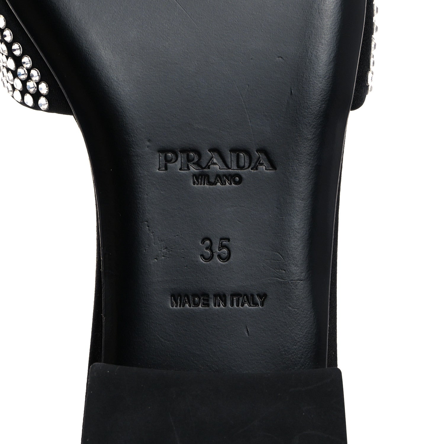 Prada Satin Crystal Logo 10mm Slide Sandals 35 Black 7 of 8