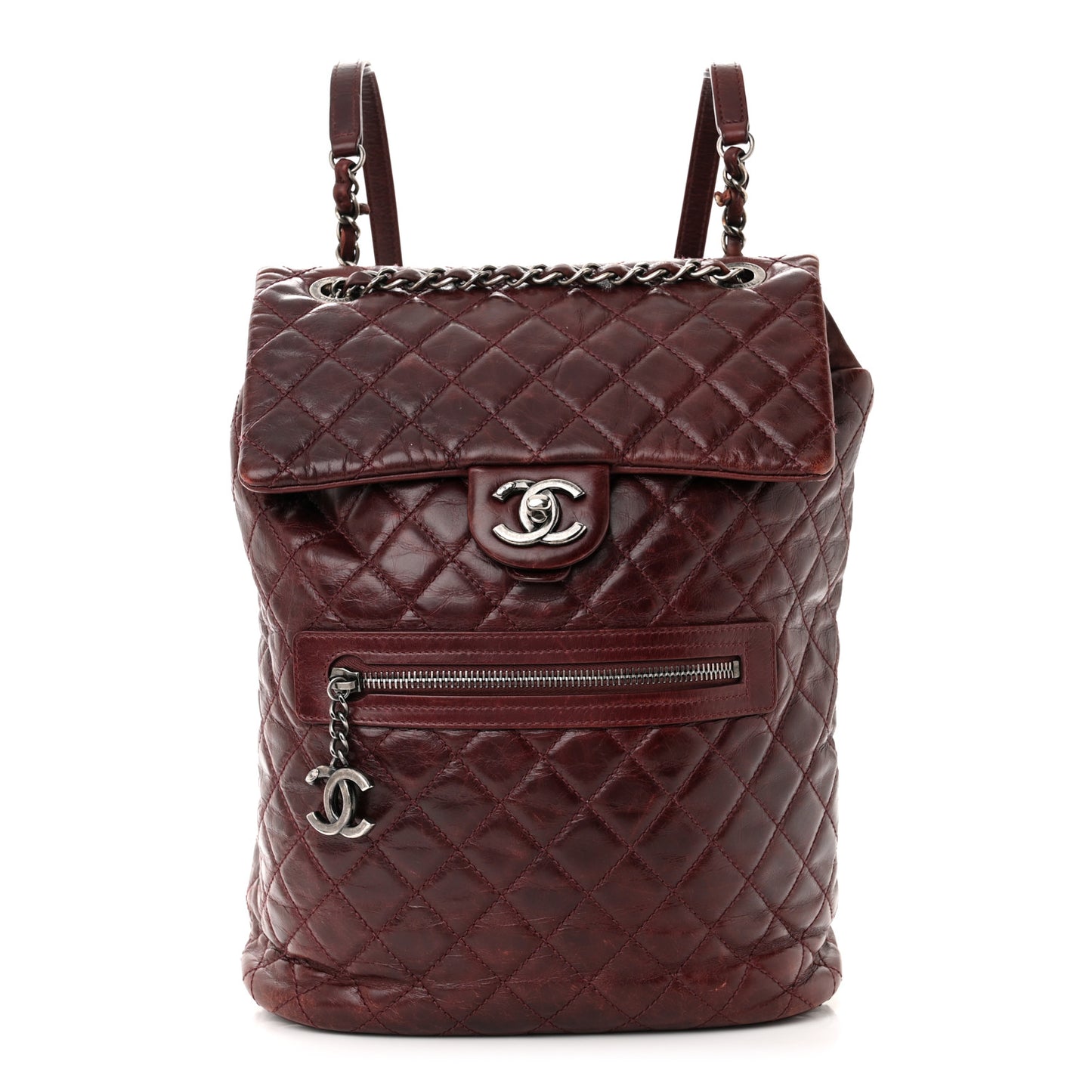 Glazed Calfskin Quilted Large Salzburg Backpack Burgundy