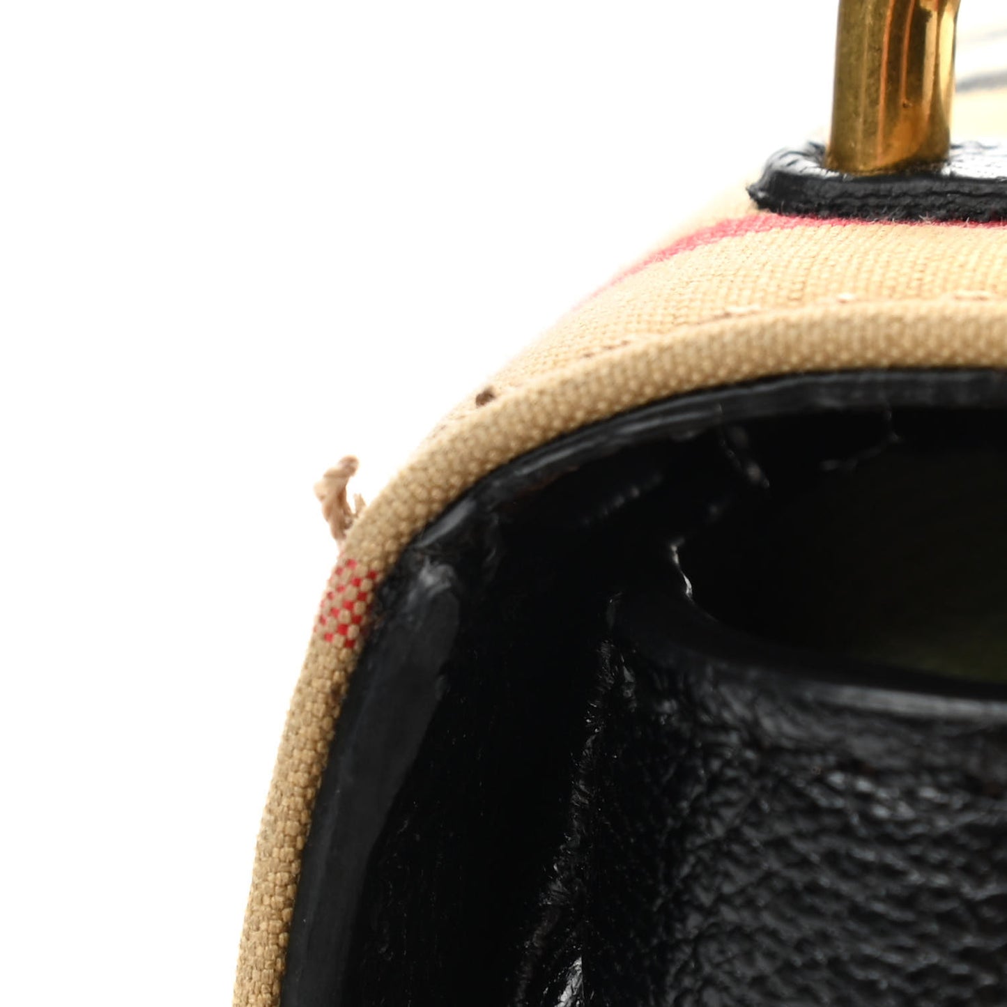 Goatskin Cotton Canvas Vintage Check Small D-Ring Bag Black Antique Yellow