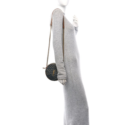 Saint Laurent Denim Matelasse Chevron Quilted Round Vinyle Camera Bag Rodeo Blue Cinnamon 2 of 10