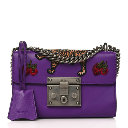 Gucci Calfskin Embroidered Tiger Strawberry Small Padlock Shoulder Bag Purple 1 of 9