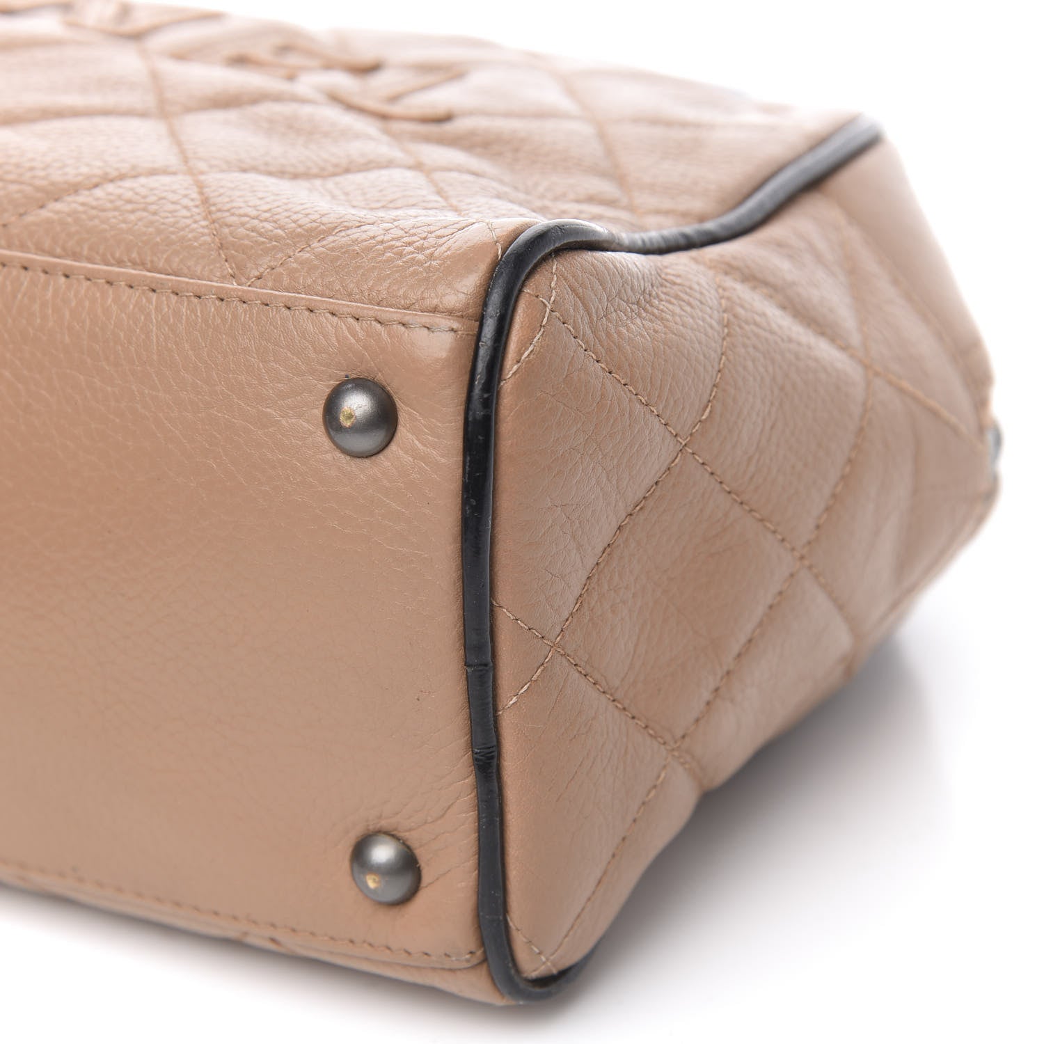Chanel Calfskin Patent Quilted Small Bowler Bag Beige Black 9 of 12