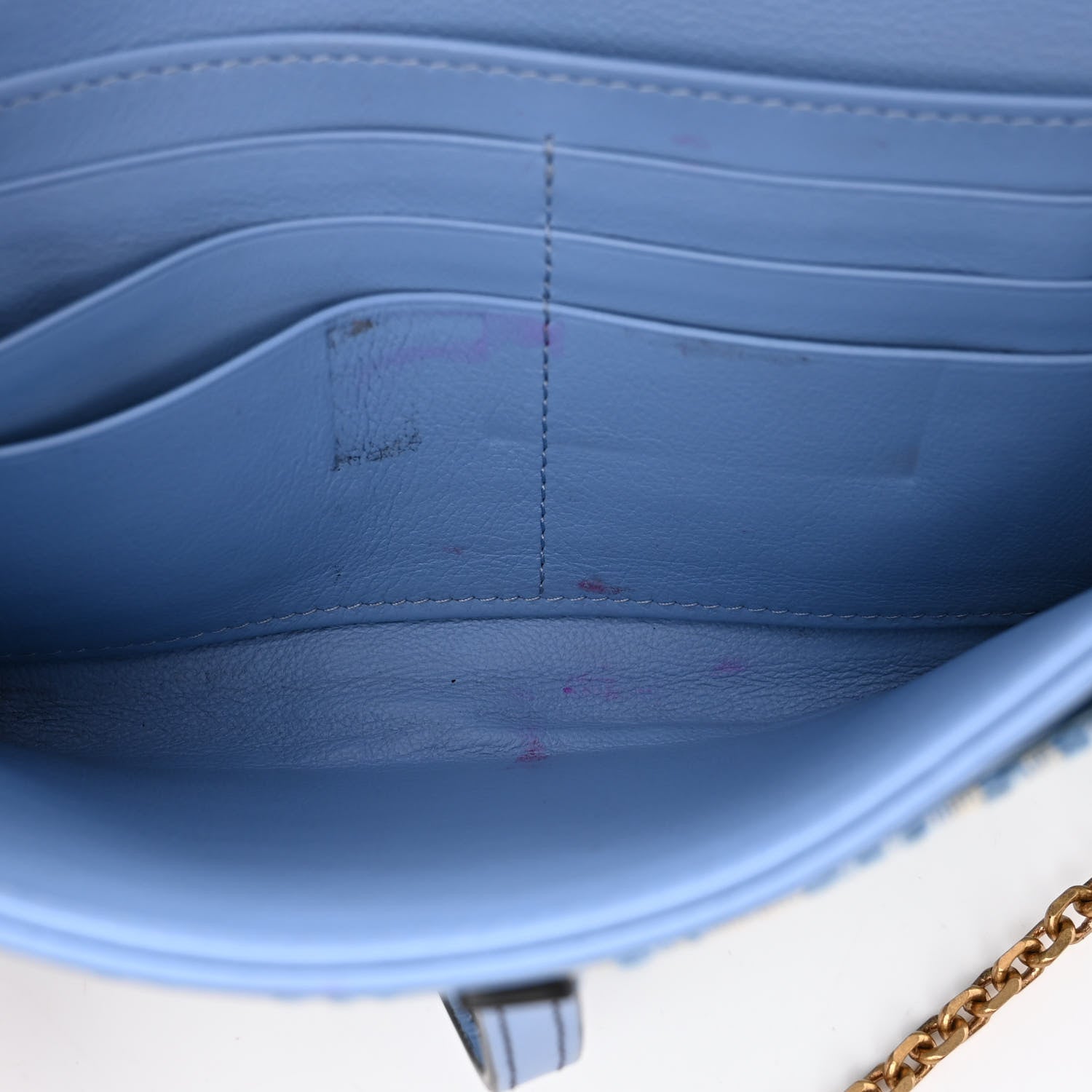 Christian Dior Oblique Saddle Chain Long Wallet Cornflower Blue 6 of 14