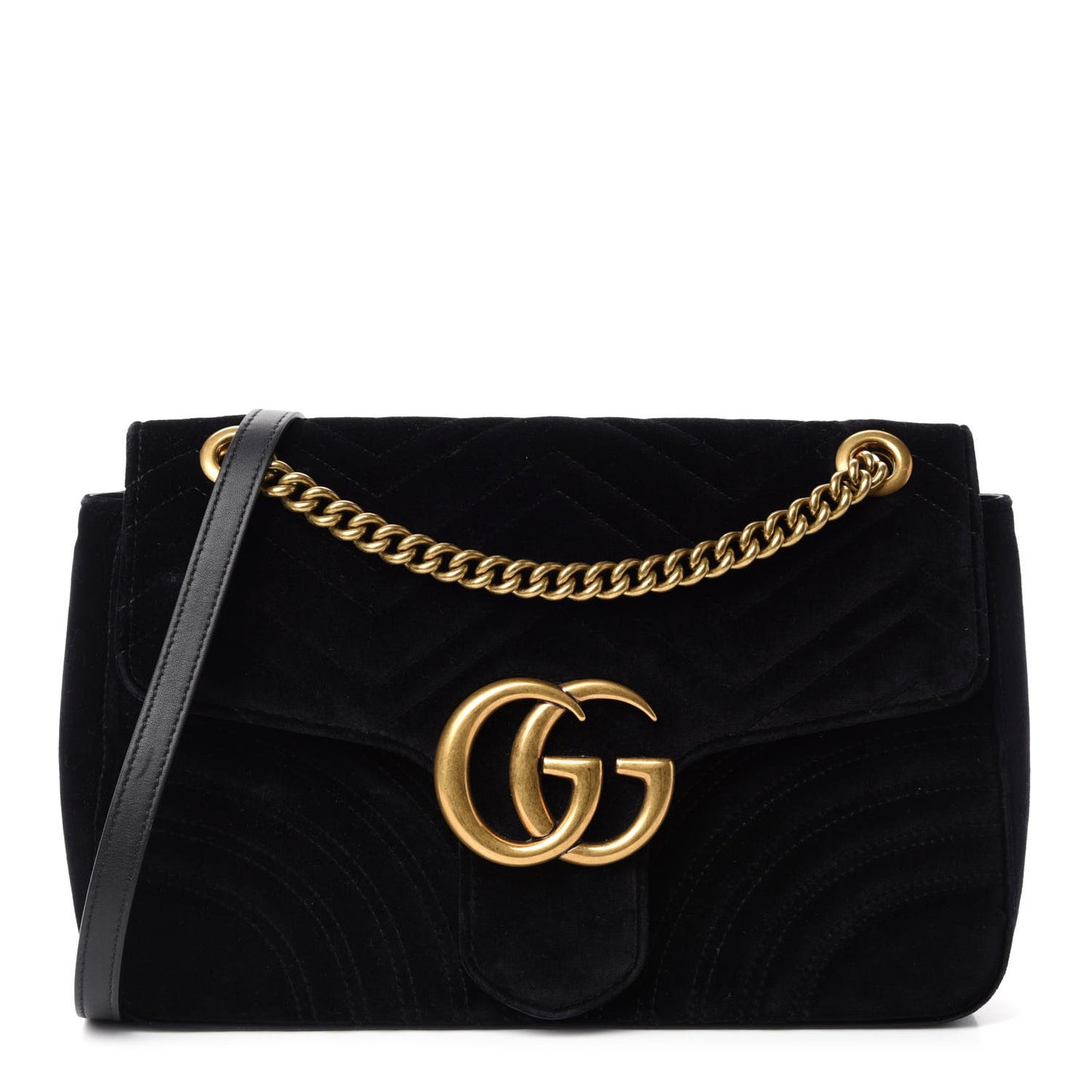 Velvet Matelasse Medium GG Marmont Shoulder Bag Black