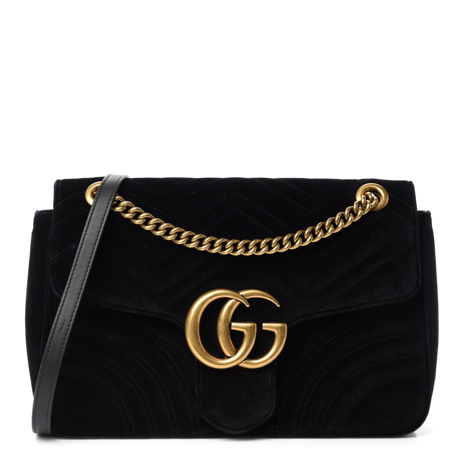 Gucci Velvet Matelasse Medium GG Marmont Shoulder Bag Black 1 of 11