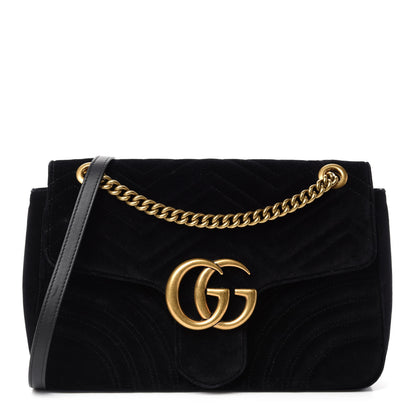 Gucci Velvet Matelasse Medium GG Marmont Shoulder Bag Black 1 of 11