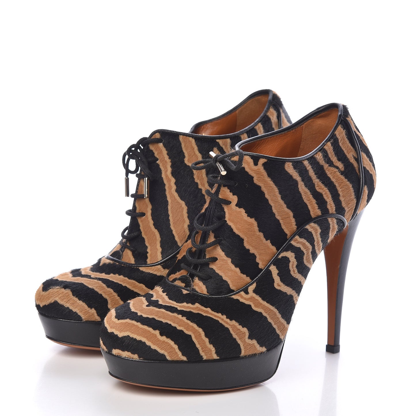 Pony Hair Betty Lace Up Ankle Boots 36.5 Black
