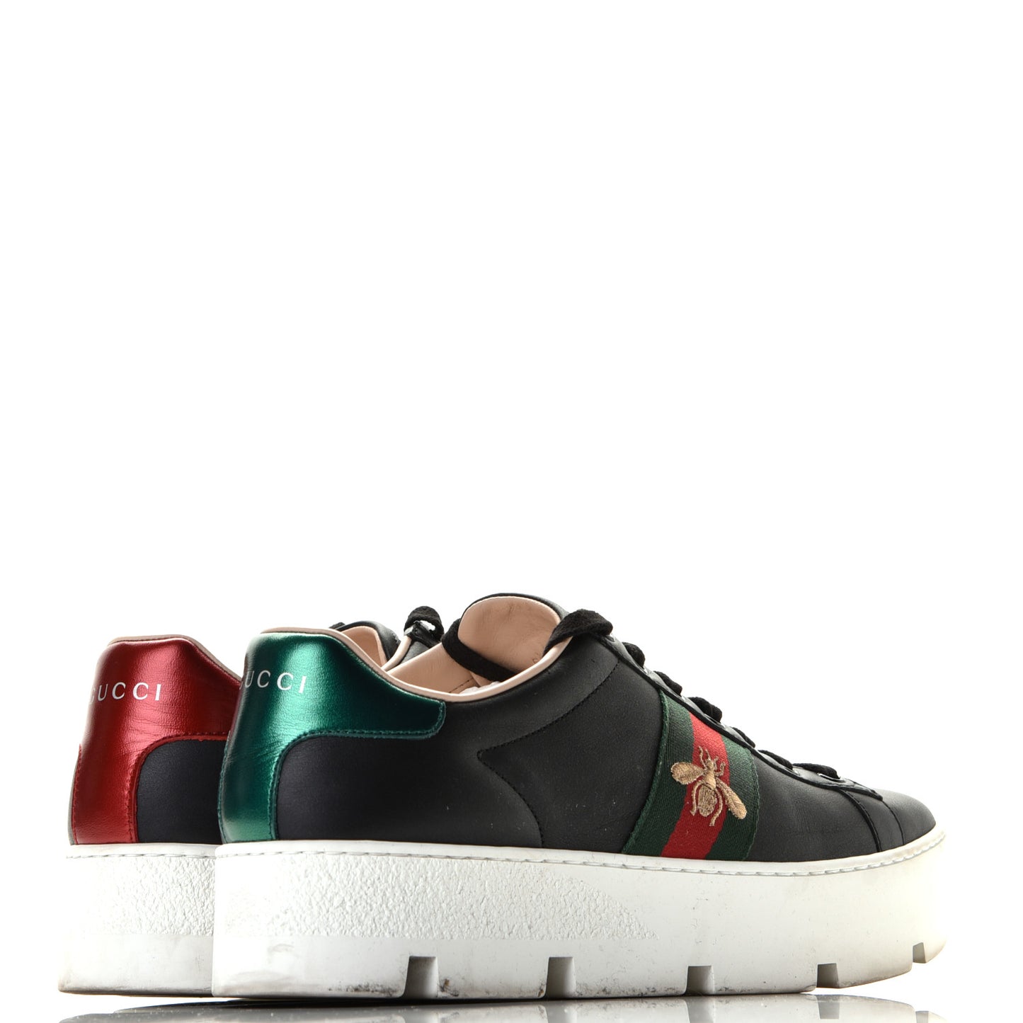 Calfskin Web Bee Embroidered Womens Ace Platform Sneakers 39 Black