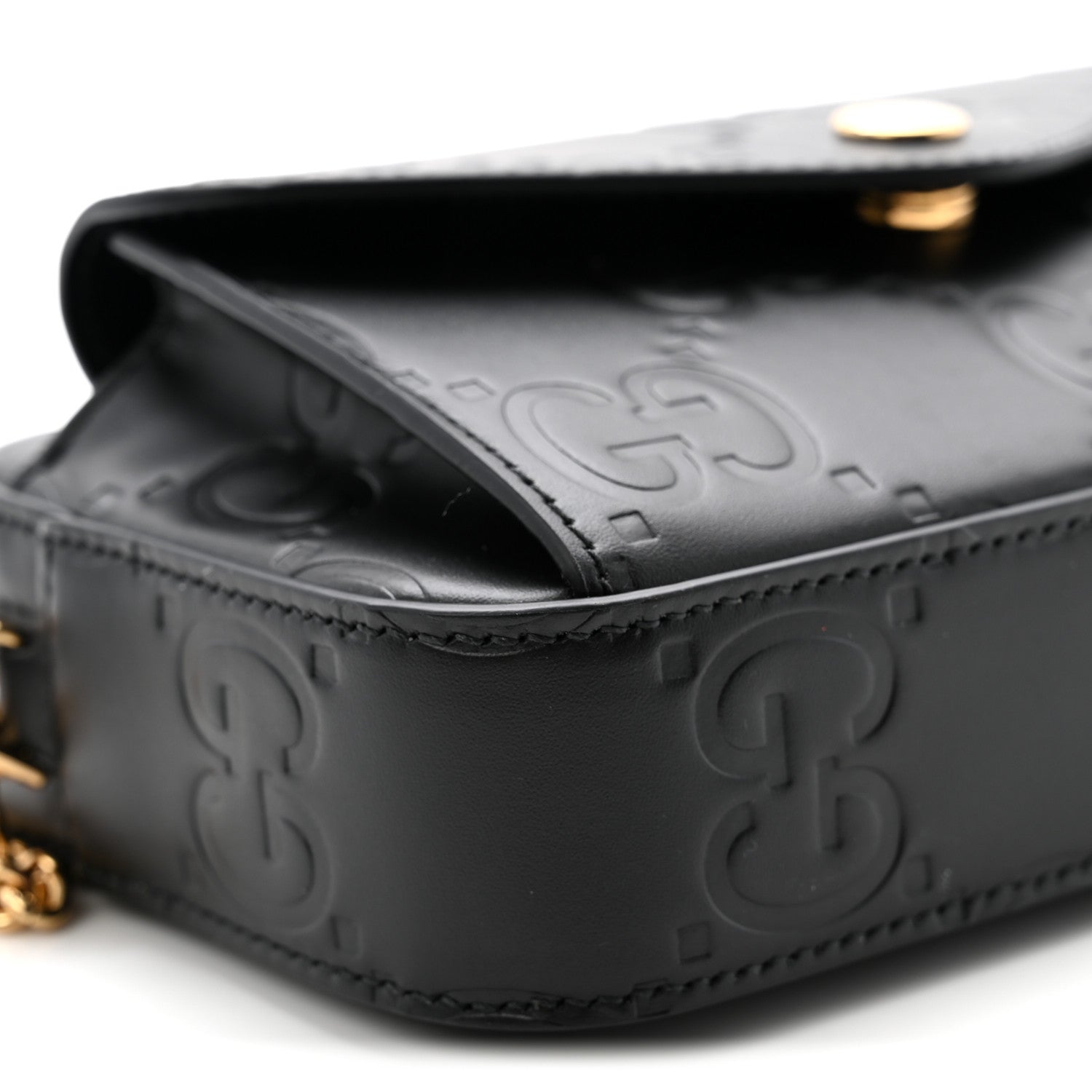 Gucci Calfskin GG Super Mini Debossed Chain Wallet Black 8 of 9