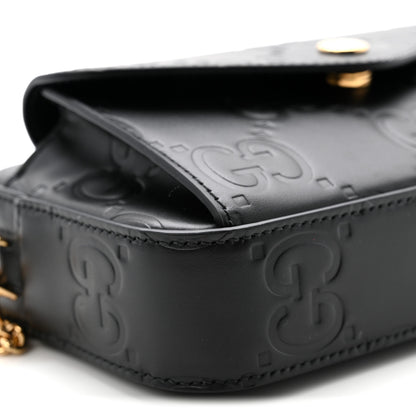 Gucci Calfskin GG Super Mini Debossed Chain Wallet Black 8 of 9