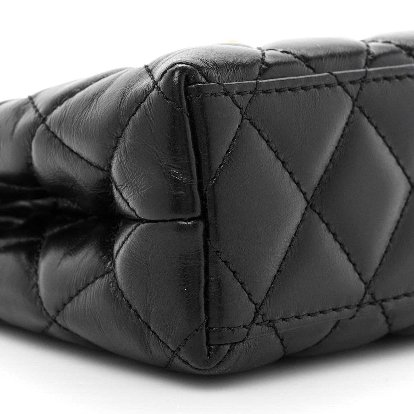 Shiny Aged Calfskin Quilted Nano Kelly Shopper Black