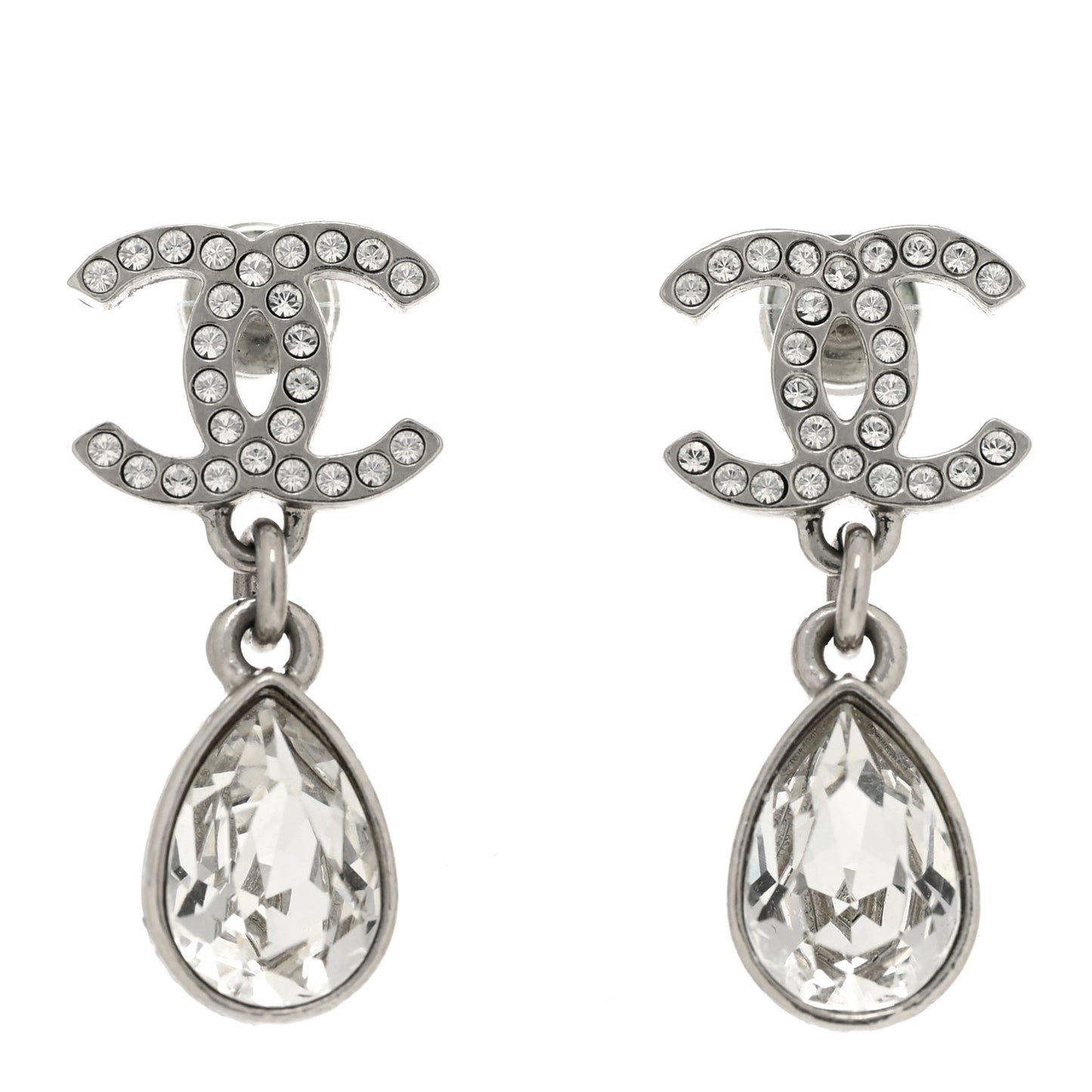 Crystal CC Teardrop Earrings Silver