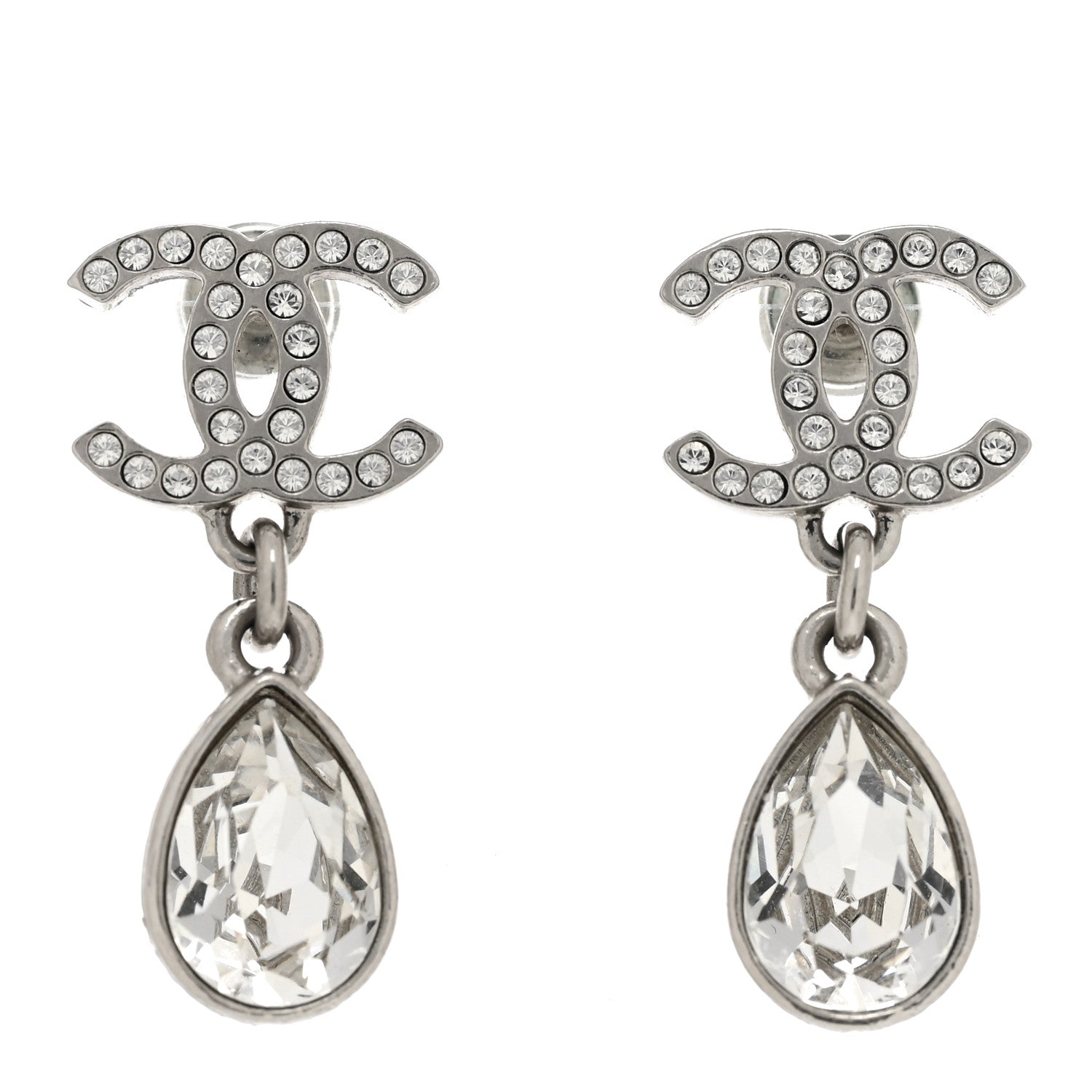 Chanel Crystal CC Teardrop Earrings Silver 1 of 4