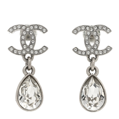 Chanel Crystal CC Teardrop Earrings Silver 1 of 4