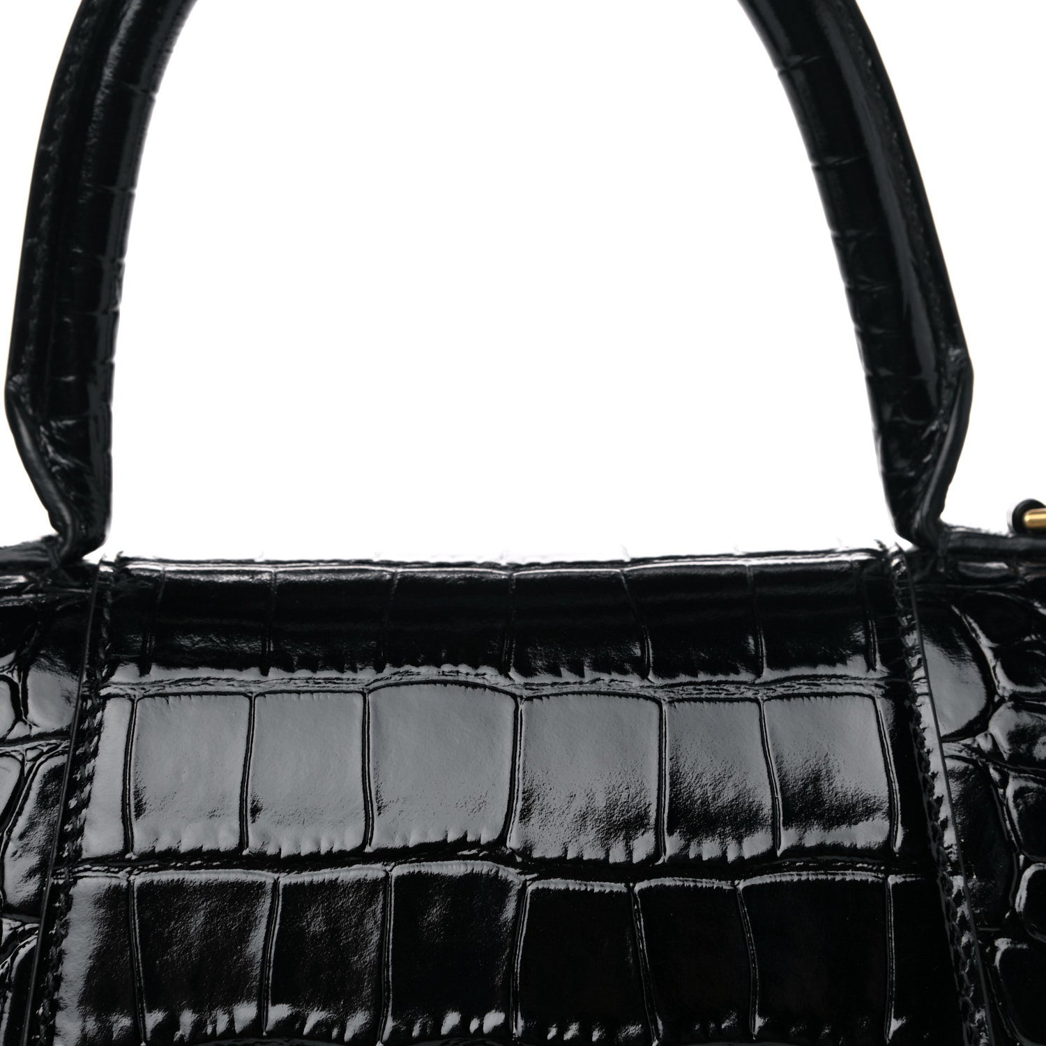 Balenciaga Shiny Calfskin Crocodile Embossed Small Hourglass Top Handle Bag Black 7 of 14