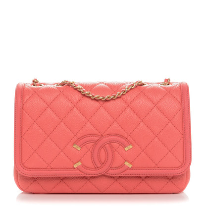 Chanel Caviar Quilted Small CC Filigree Flap Coral 1 of 7