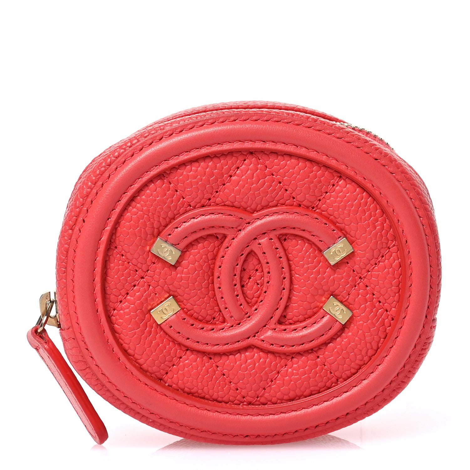Chanel Caviar Quilted Filigree Zip Around Classic Coin Purse Red 1 of 7