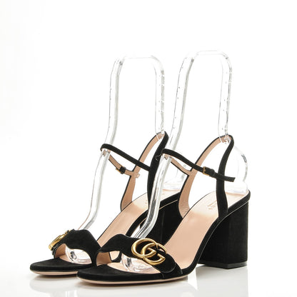 Gucci Kid Scamosciato GG Marmont Ankle Wrap 75mm Sandals 40.5 Black 3 of 8