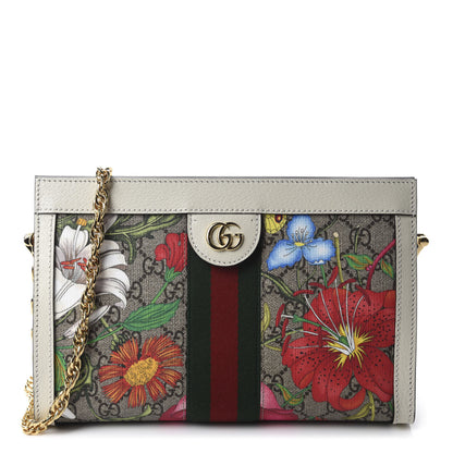 Gucci GG Supreme Monogram Flora Web Small Ophidia Chain Shoulder Bag White 1 of 10