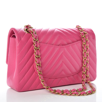 Chanel Lambskin Chevron Quilted Medium Double Flap Pink 4 of 12