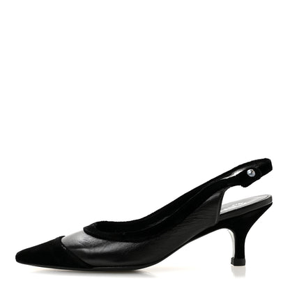 Chanel Velvet Lambskin Pearl CC Slingback Pumps 36 Black 1 of 9