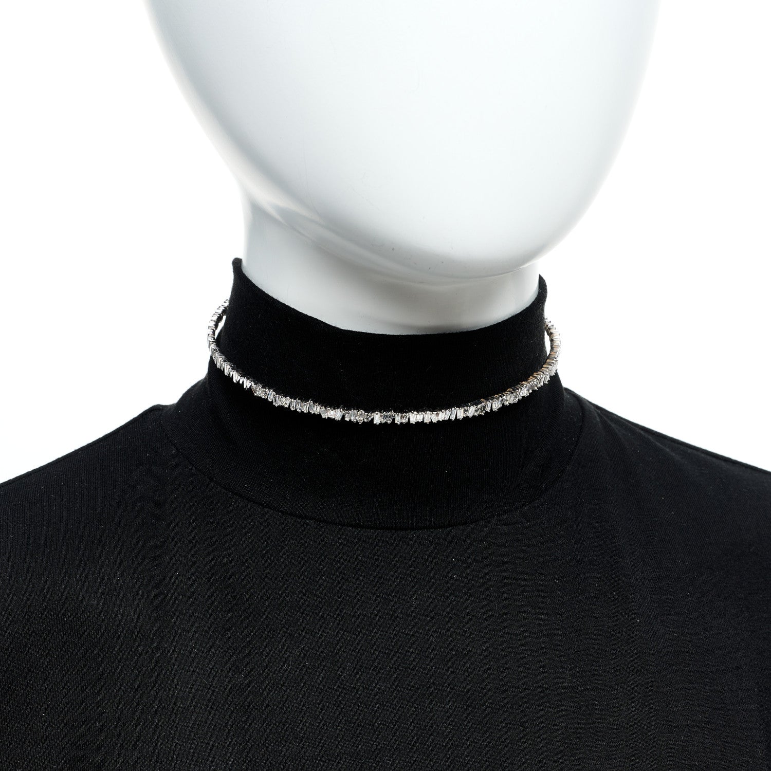 Suzanne Kalan 18K White Gold Diamond Classic Half Baguette Choker Necklace 2 of 5