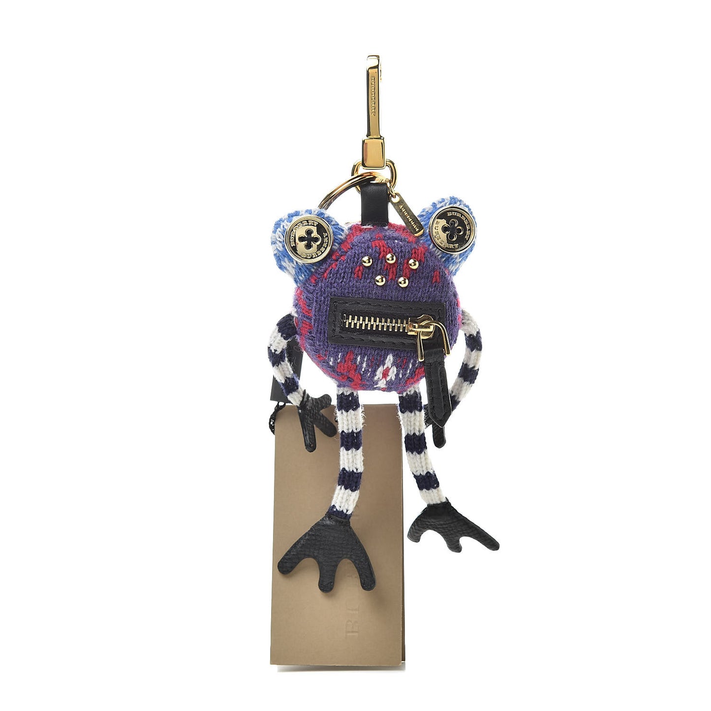 Calfskin Wool Studded Doris The Frog Bag Charm Navy Multicolor
