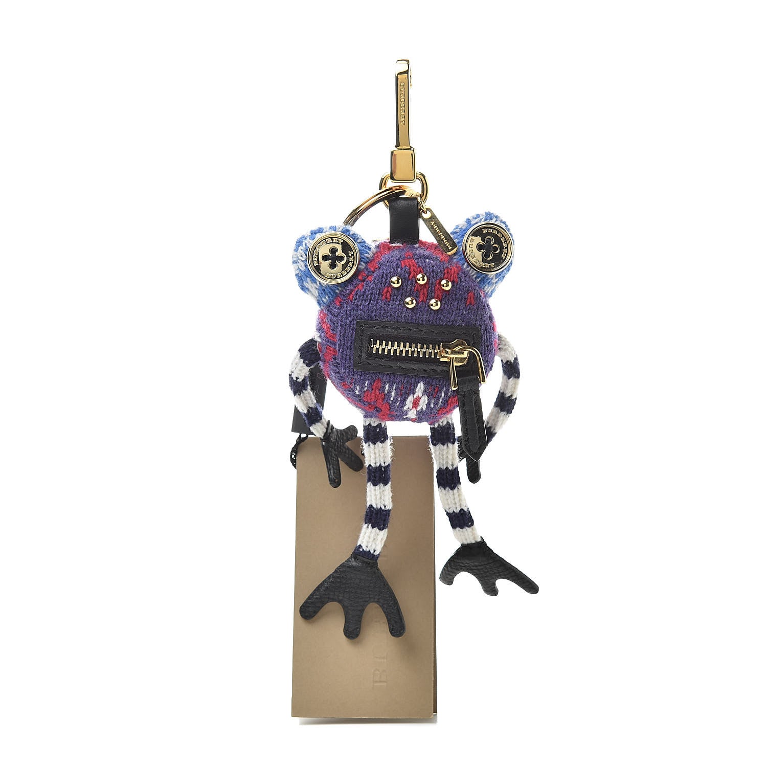 Burberry Calfskin Wool Studded Doris The Frog Bag Charm Navy Multicolor 1 of 3