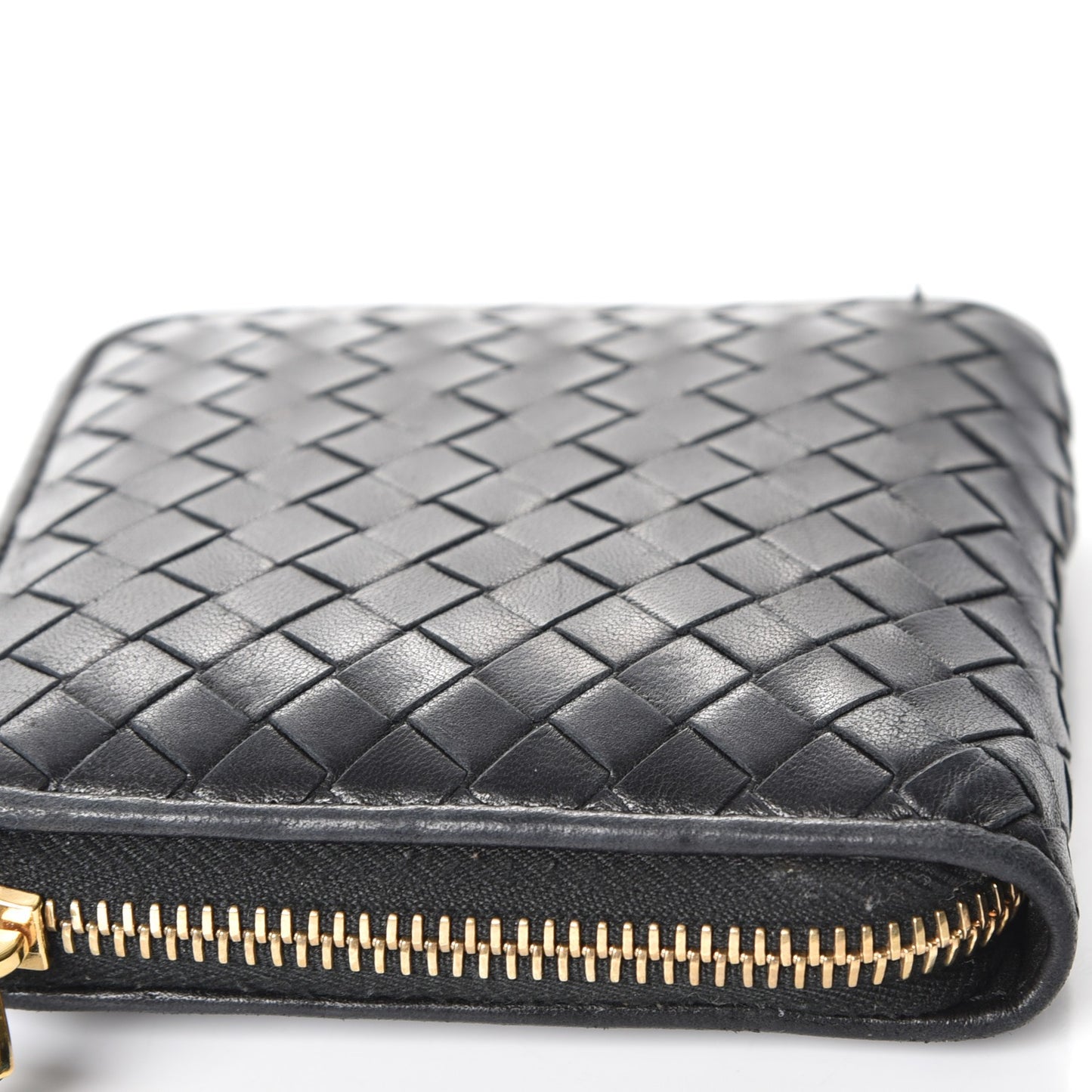 Nappa Intrecciato Zip Around Compact Wallet Nero Black