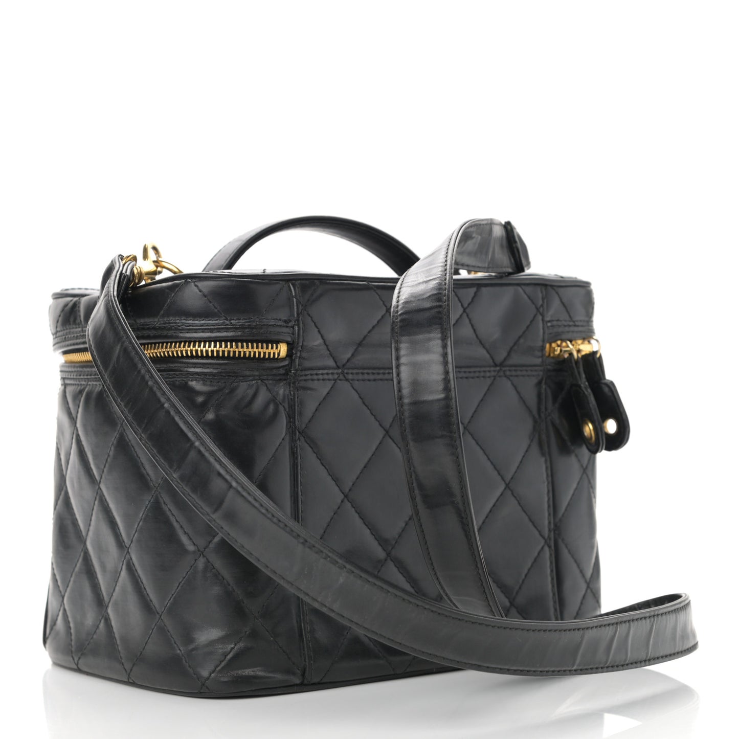 Lambskin Quilted Vanity Pouch Black