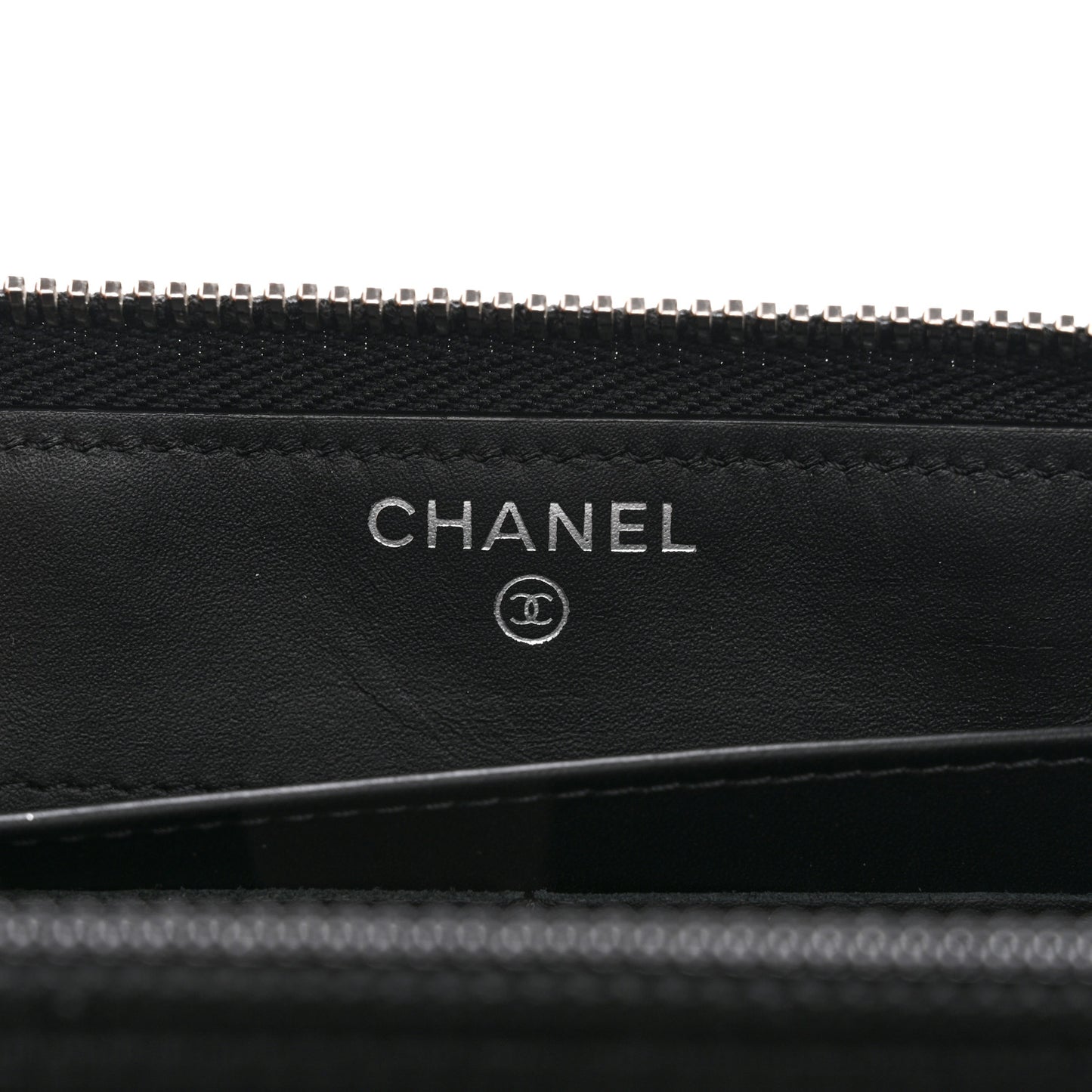 Patent Quilted Double Stitched Zip Around Wallet Black