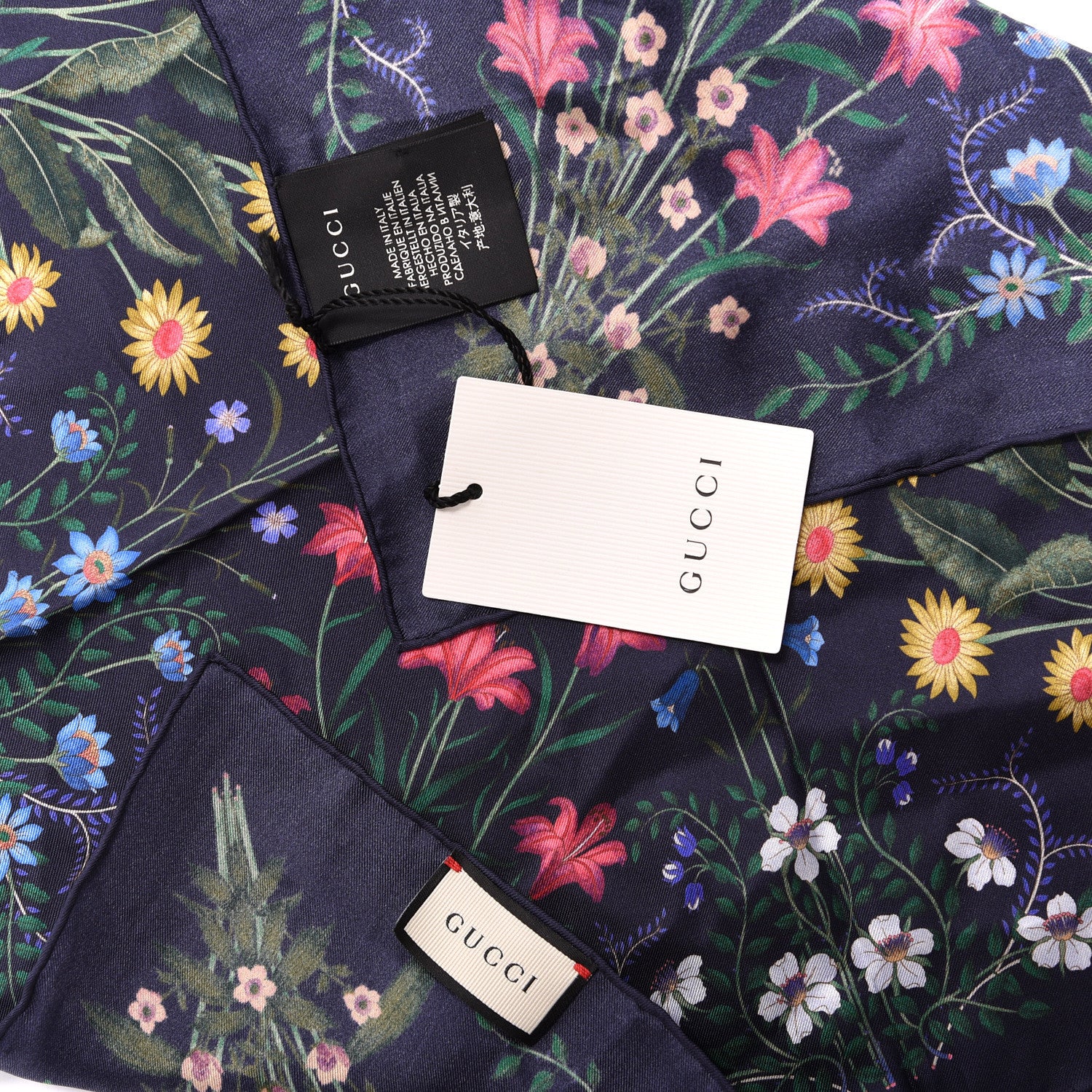 Gucci Silk Twill Nuovoflora Square Handkerchief Midnight Blue Blue 3 of 3
