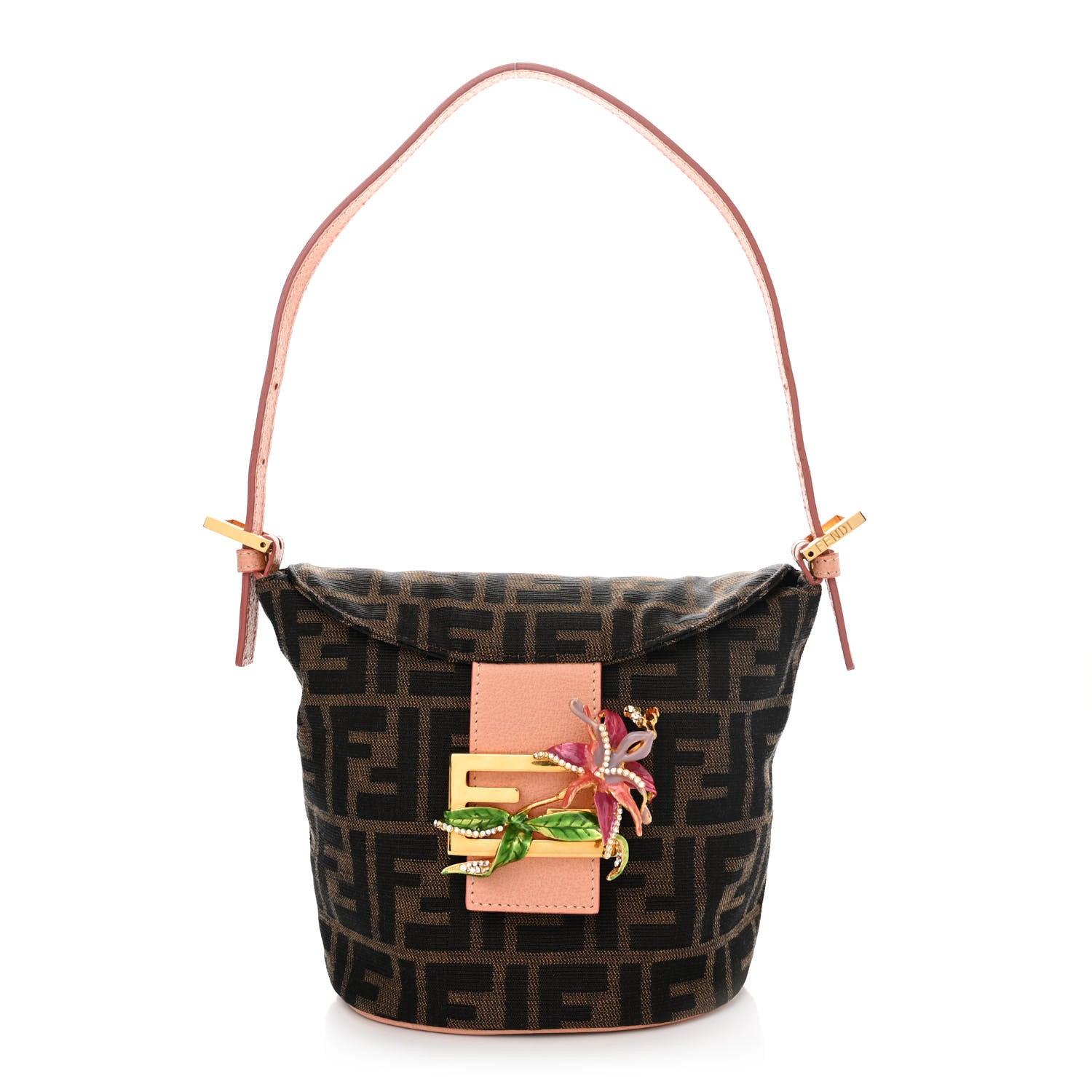 Fendi Zucca Crystal Flower Shoulder Bag Tobacco 1 of 10