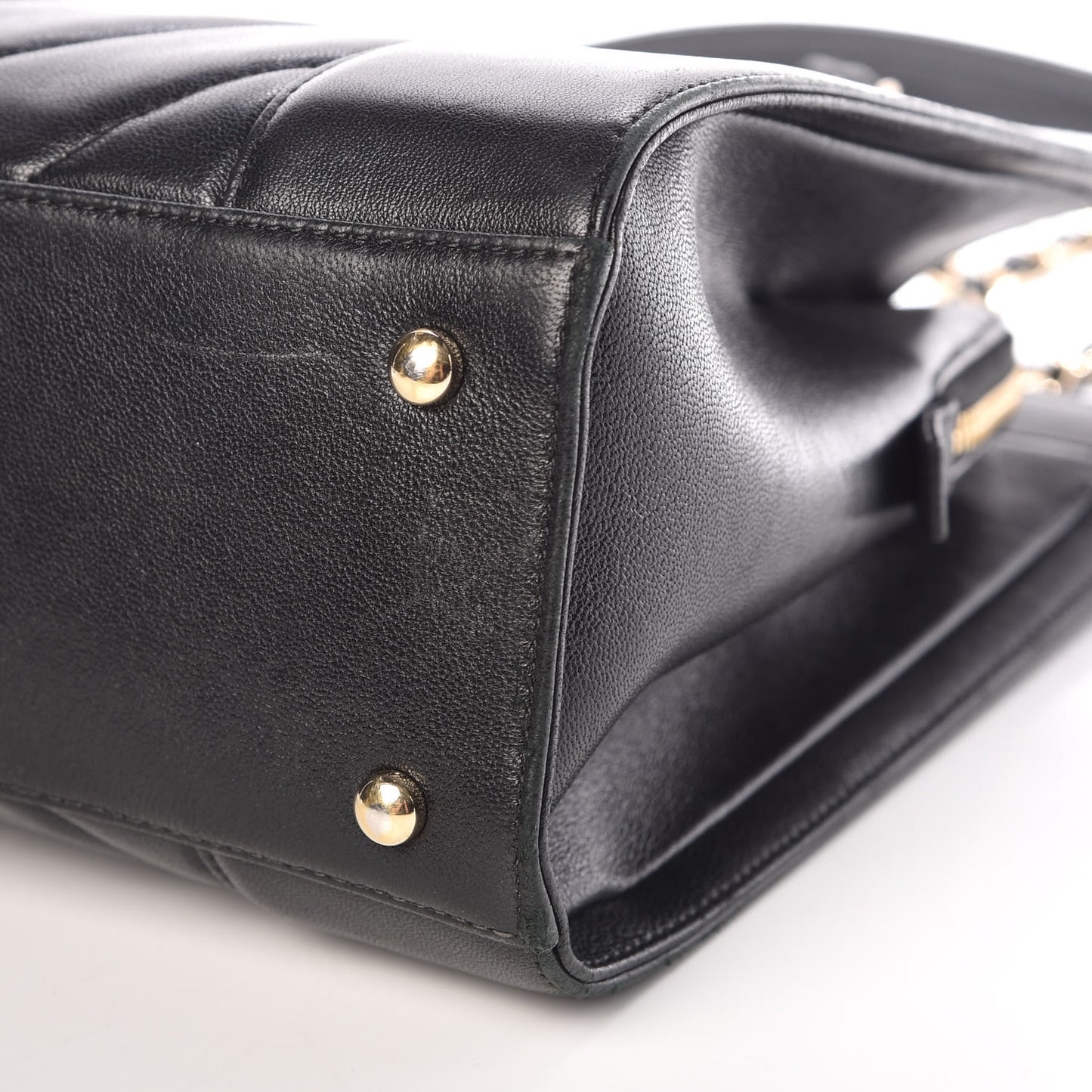 Sheepskin Chevron Quilted Mademoiselle Vintage Shopping Tote Black
