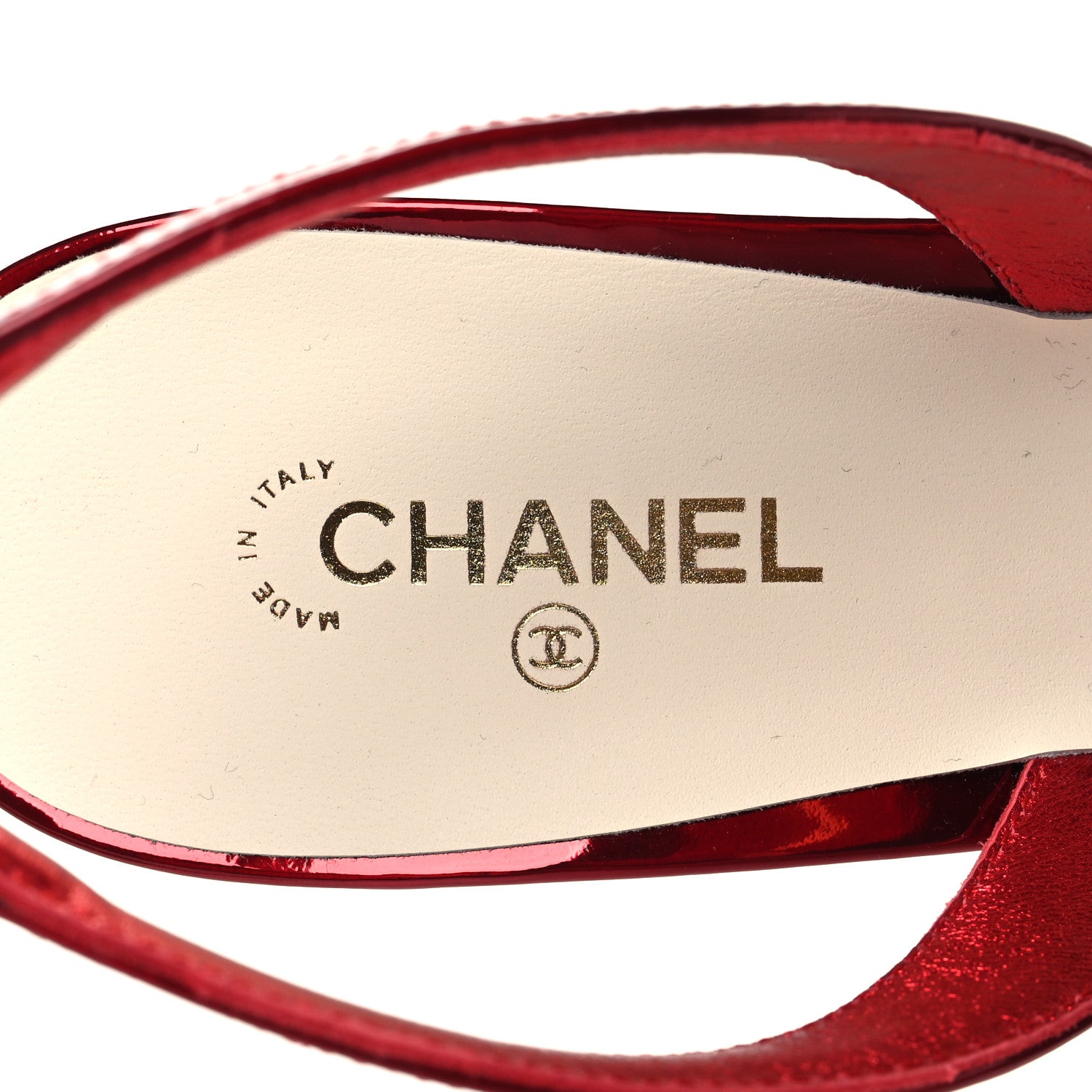 Chanel Laminated Calfskin Lambskin Cap Toe CC Slingback Pumps 39.5 Red Ivory 16 of 20